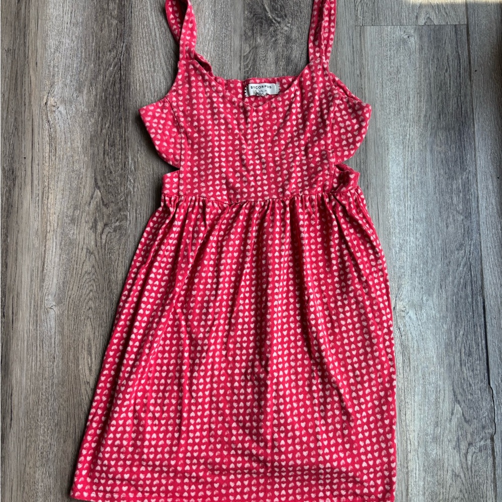 Red Heart Patterned Cut Out Sun Dress